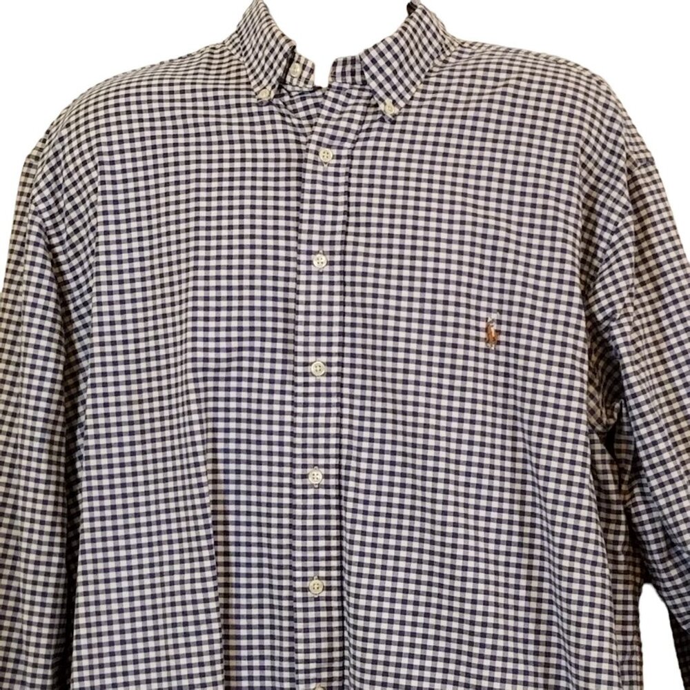 Ralph Lauren Shirt Mens 2XLT Blue White Check Long Sleeve Classic Fit Gingham